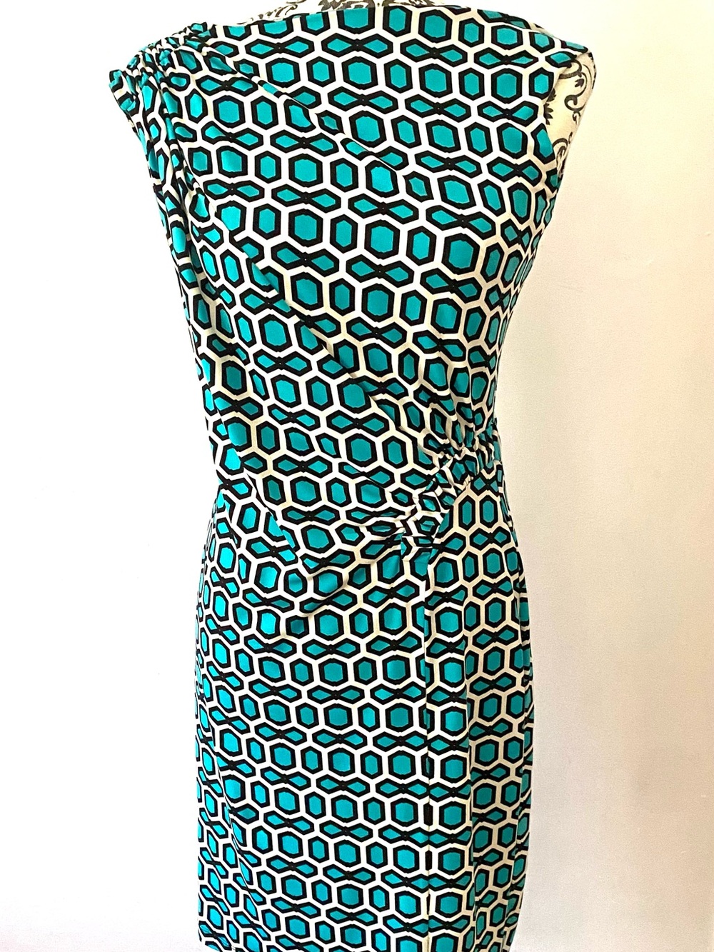 Calvin Klein Turquoise and Black Geo-Print Sheath Dress